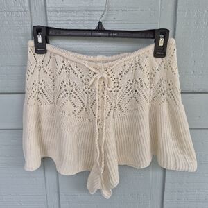 Cream Crochet Woman's Knit Short Shorts M Beach Met Gala Coquette Girl Coastal